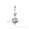 316L SURGICAL STEEL MULTI CZ HEART WITH BEZEL CENTER DANGLE BELLY BUTTON NAVEL RING 